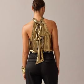 JCrew Halter Top With Necktie In Gold Lam For Women at J. Crew